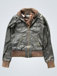 Women's Black Leather Bomber Jacket
