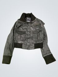 Stradivarius Black Genuine Leather Bomber Jacket