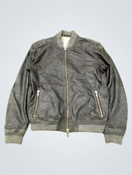 Men's Black Leather Bomber Jacket