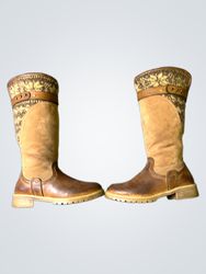 Brown Suede and Knit Knee-High Boots