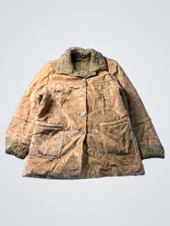 Women's Brown Velvet Faux Fur Trimmed Jacket