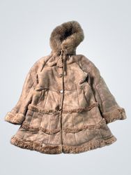 Shearling Coat with Fur Trim and Hood