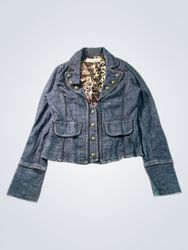 Lady Dutch Society Denim Jacket with Leopard Print..