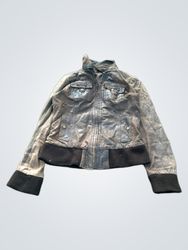 Promod Brown Faux Leather Bomber Jacket