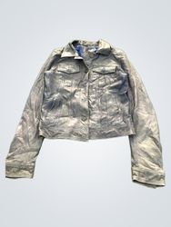 Blaue Lederjacke im Used-Look