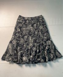 Ann Taylor Black & White Paisley Print Midi Skirt