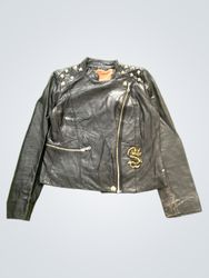 Black Leather Jacket with Dragon Emblem