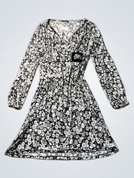 ME & ME Women's Black & White Floral Print Long Sl..