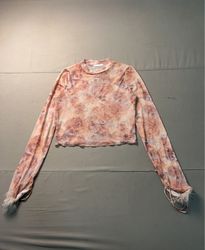 Bershka Floral Mesh Long Sleeve Top