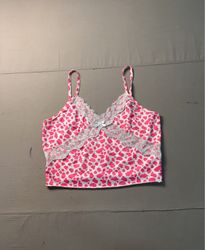 Pink Heart Print Cami Top with Lace Trim