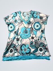 T-shirt scollo a V con stampa floreale e orlo a st..