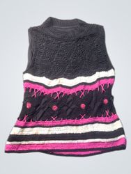 Sleeveless Mock Neck Top with Striped and Crochete..