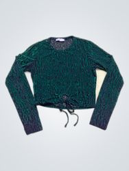 Bershka Green Cropped Long-Sleeve Top