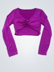 Purple Cropped Long Sleeve Wrap Blouse