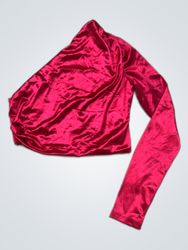 Red Satin One-Shoulder Blouse