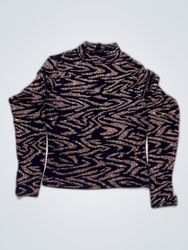 Atmosphere Fringed Zebra Print Knit Sweater