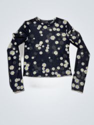 Bershka Black Floral Mesh Long Sleeve Blouse