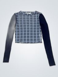 Zara Sheer Plaid Long-Sleeve Crop Top