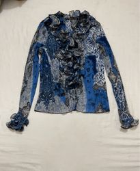 RAXEVSKY Blue and Black Paisley Blouse
