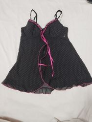 Black polka dot babydoll with pink trim