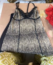 Sheer animal print babydoll with lace trim