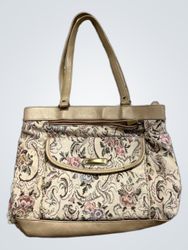 Tapestry Tote Bag with Leather Trim