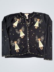 Talbots Petite Black Cardigan with Angels and Star..