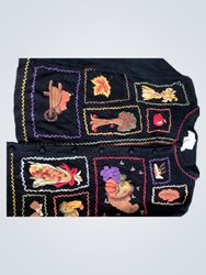 ARRIVISTE WOMAN Black Embroidered Fall Themed Card..