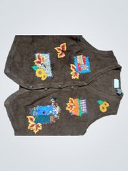 LEMON GRASS Brown Embroidered Button-Front Vest wi..