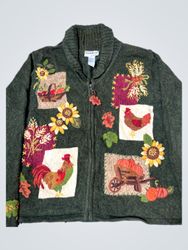 NorthStyle Women's Green Embroidered Rooster Chick..