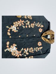Storybook Knits Black Cardigan with Floral Embroid..
