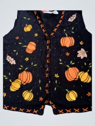 Basic Editions Black Pumpkin Embroidered Vest