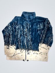 WON'S WEAR Blue Forest Print Fleece Jacket