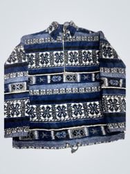 Blue Patterned Fleece Pullover