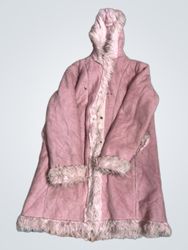 Pink hooded coat with faux fur trim