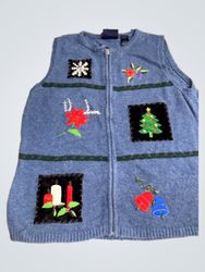 CRAZY HORSE Blauer Weihnachts-Pullover-Weste mit g..