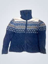 TIARA INTERNATIONAL Women's Blue Fair Isle Knit Fu..