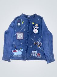 Holiday Editions Blauer Cardigan mit Winter-Applik..