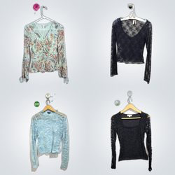 Top de encaje de manga larga Y2K