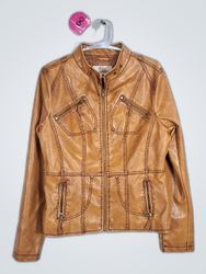 Brown Faux Leather Moto Jacket