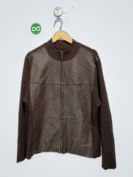 Unbranded Brown Knit Leather Zip Jacket