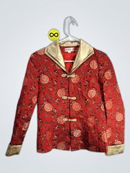 Red Embroidered Mandarin Collar Blazer
