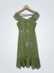 Urban Outfitters Green Floral Off-Shoulder Midi Dr..