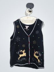 PINK Black Christmas Reindeer Knit Vest