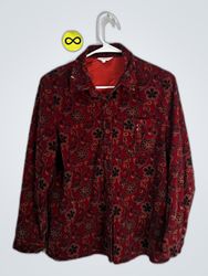 Red Floral Corduroy Button-Up Shirt