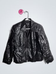ANTA Black Crinkled Vinyl Zip-Up Jacket