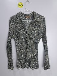 Notations Printed Long Sleeve Blouse