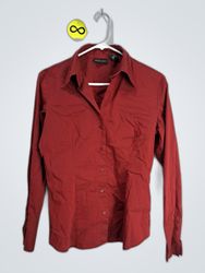 New York & Company Red Stretch Button-Up Shirt