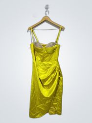 Yellow Satin Embellished Mini Dress
