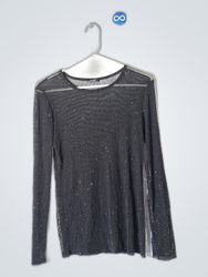 Allchic Black Sheer Long Sleeve Blouse